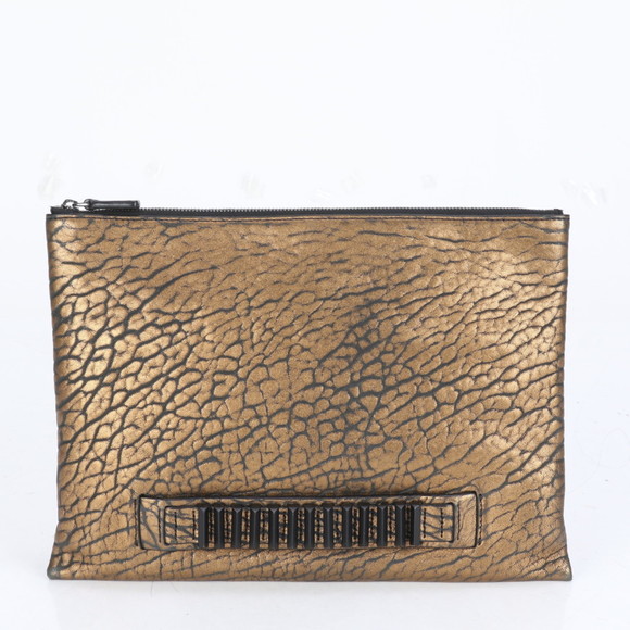 MCM Studded Gold Leather clutch - Picture 1 of 10